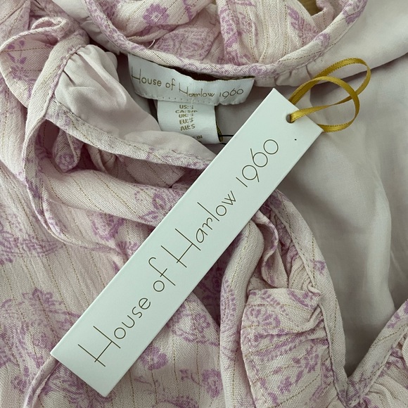 NWT House Of Harlow 1960 Ajay Ruffle Boho Purple Gold Mini Dress Size S - Picture 14 of 15